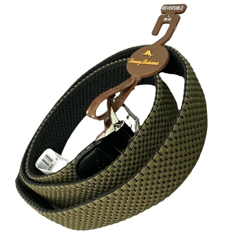 Tommy Bahama Men's Reversible Braided Stretch Belt Large Olive/Black 11TM030015